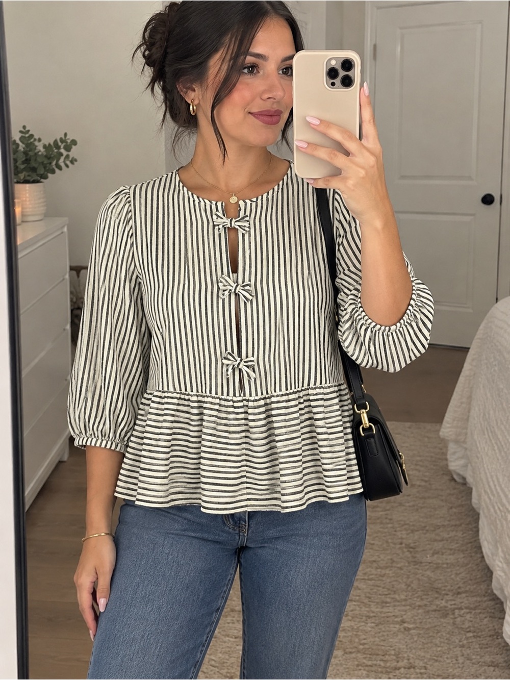 Striped Tie-Front Peplum Blouse